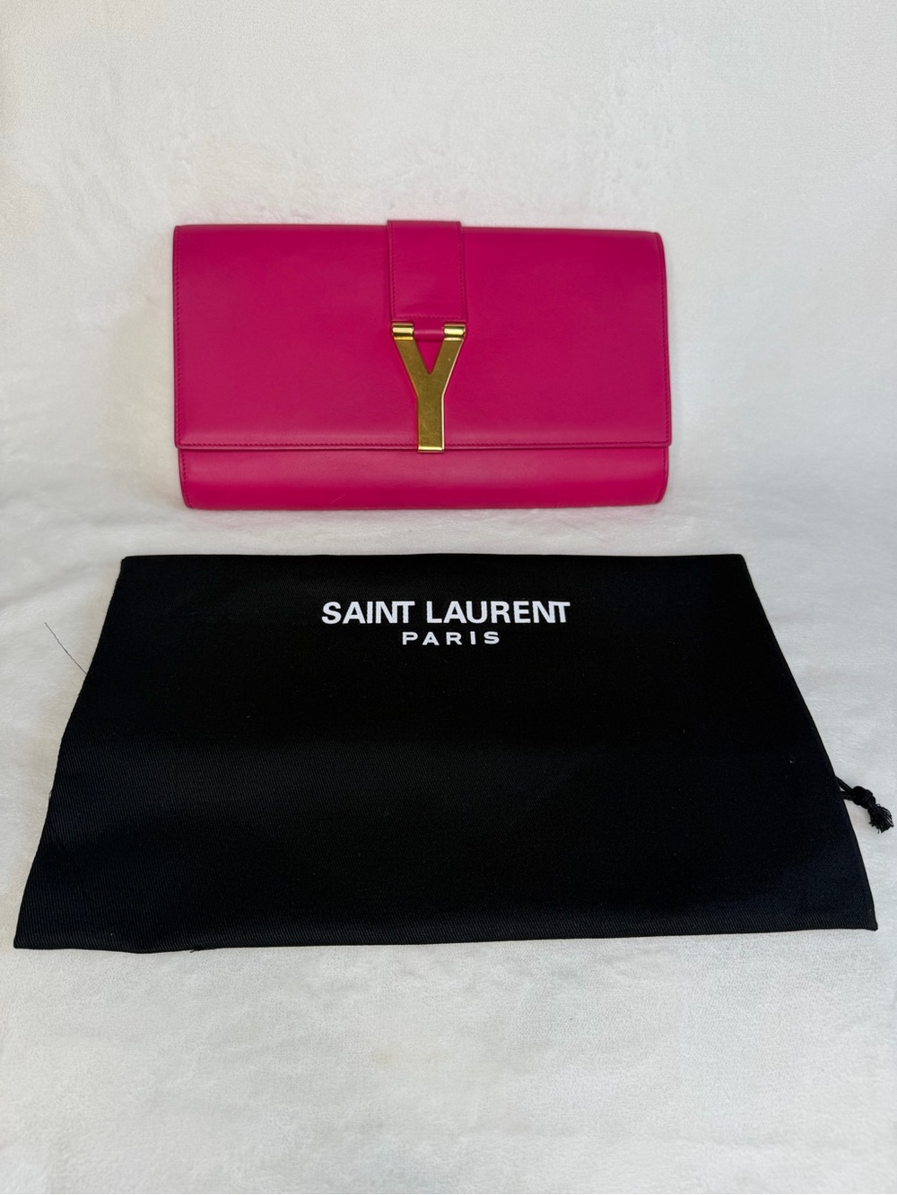 Saint Laurent Fuchsia Leather Y-Clasp Clutch